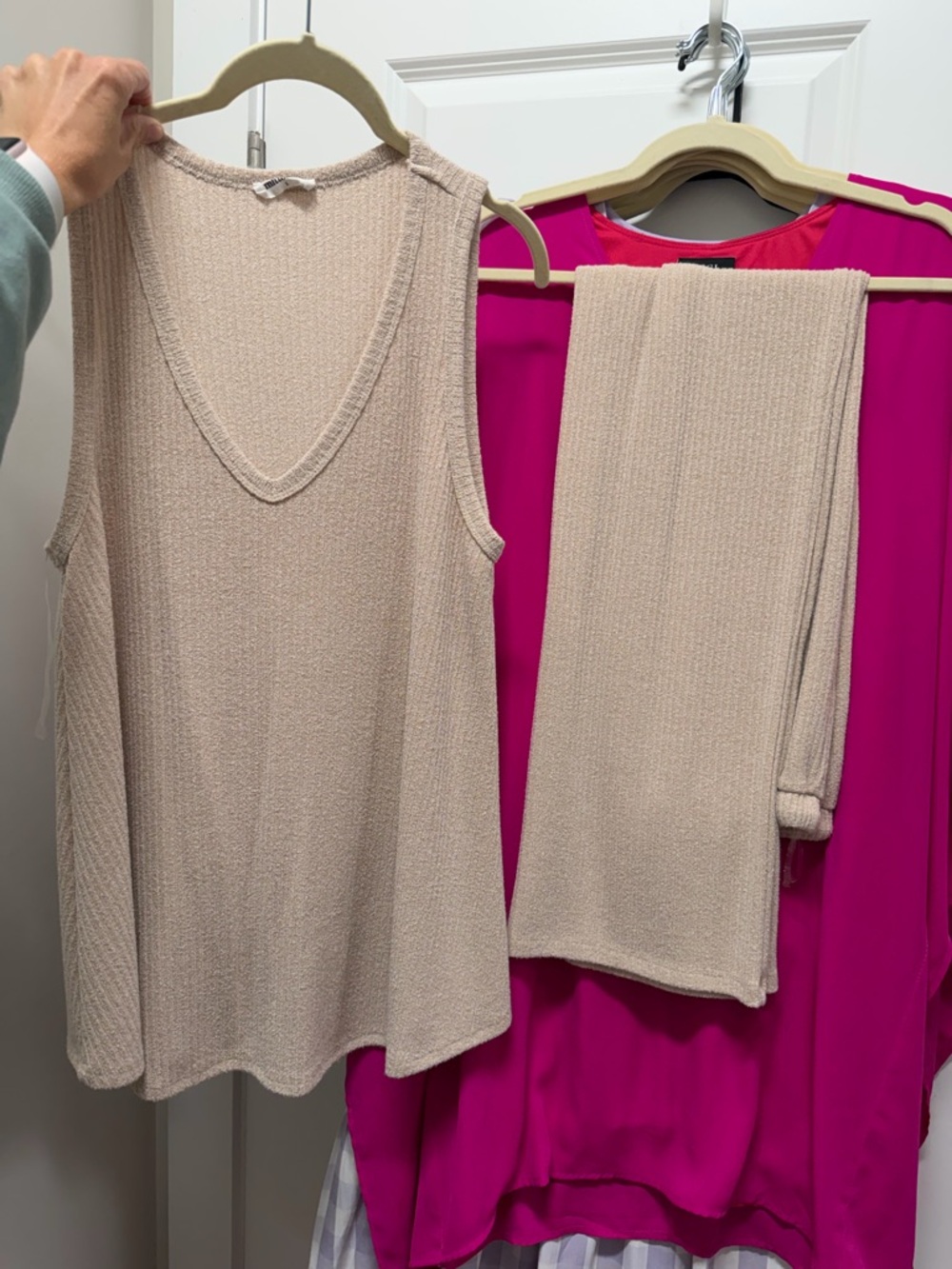Beige Knit Tank and Pants Set